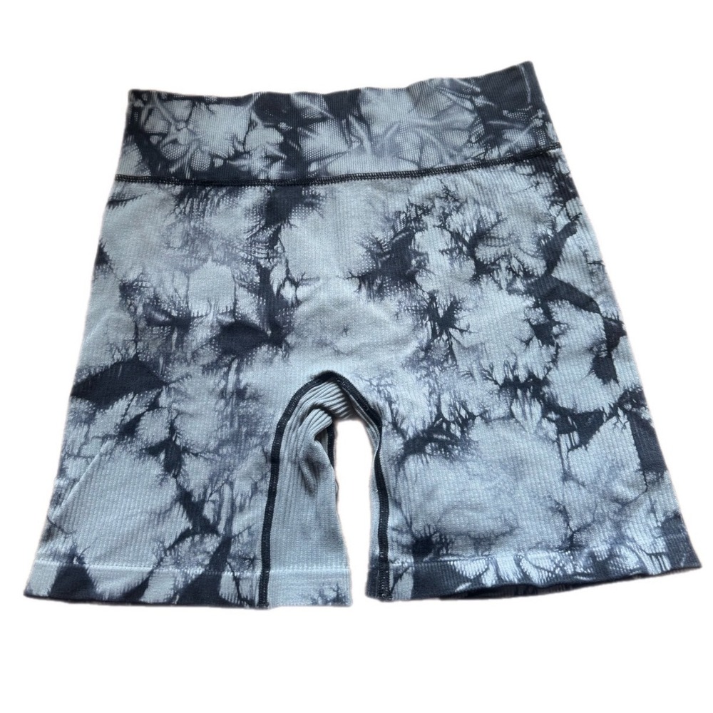 Unbranded Tie Dye Biker Shorts Womens Large Gray Black Excellent Seamless Ribbed